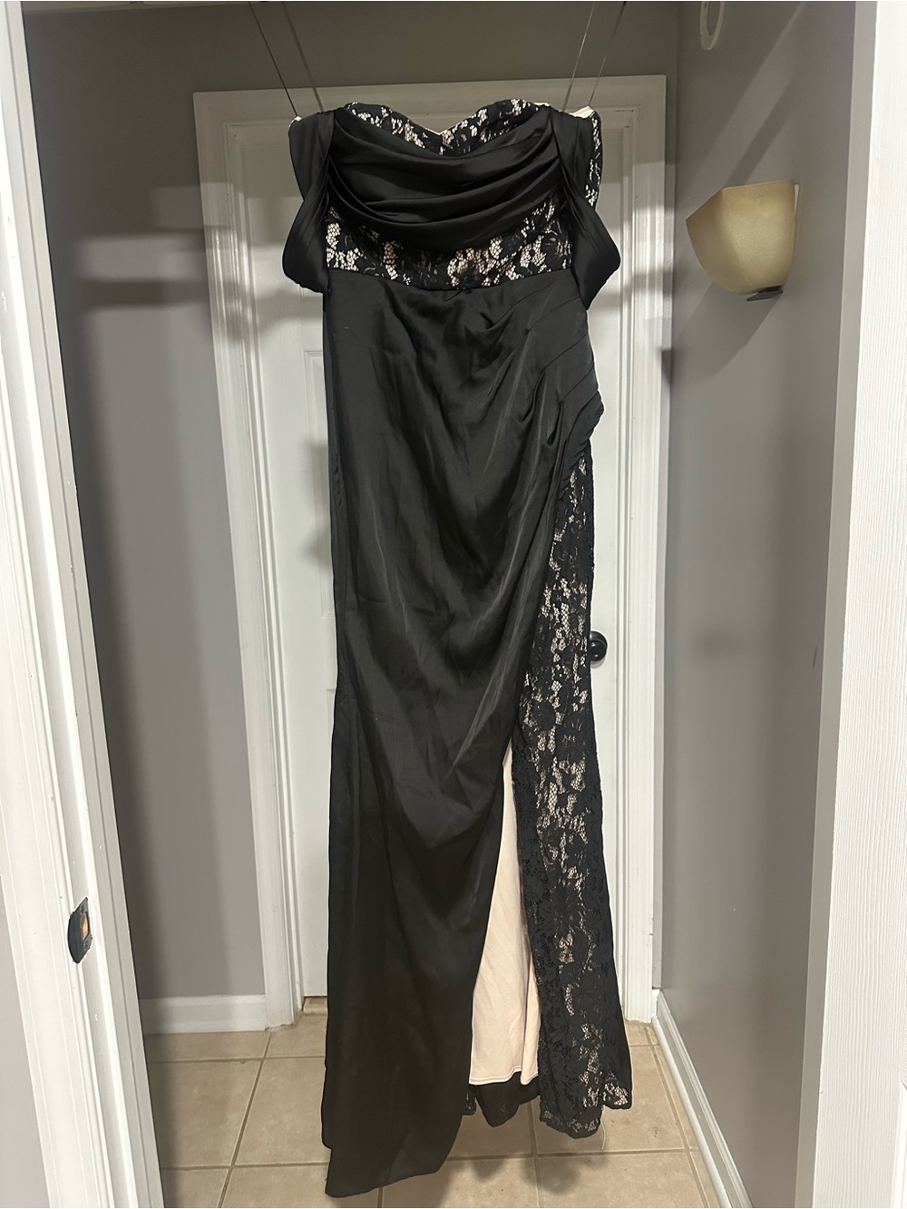 Fashion Nova Black Lace-Panel Maxi Dress